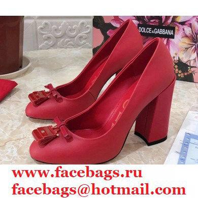 Dolce & Gabbana Block Heel 10.5cm Leather Sicily Pumps Red 2021